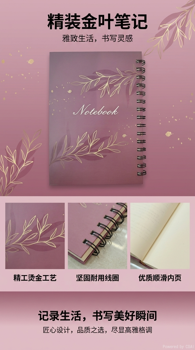 Donghu Paper Products A5 right-flip notebook with a high-end feel, a purple leaf-branch coil notebook, a simple and artistic style notepad pic 1
