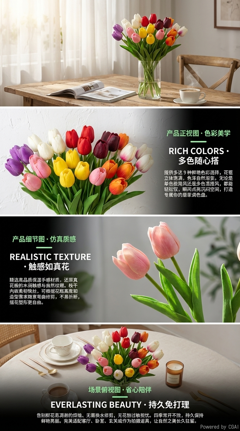 彩色郁金香花束夏威夷花环鲜花插花泥永生花绣球花艺制品详情2