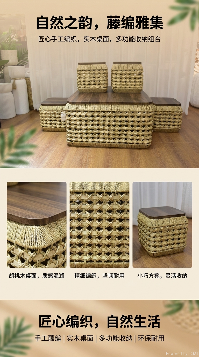 Woven storage stools, storage tables, home storage, household stools, storage seats, and shelves pic 1
