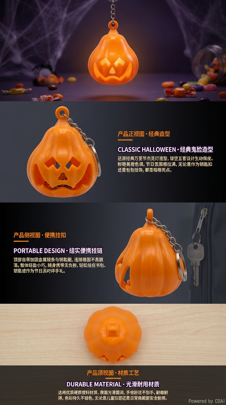 万圣节南瓜led按钮发光钥匙扣烛灯装饰道具气氛布置批发详情2
