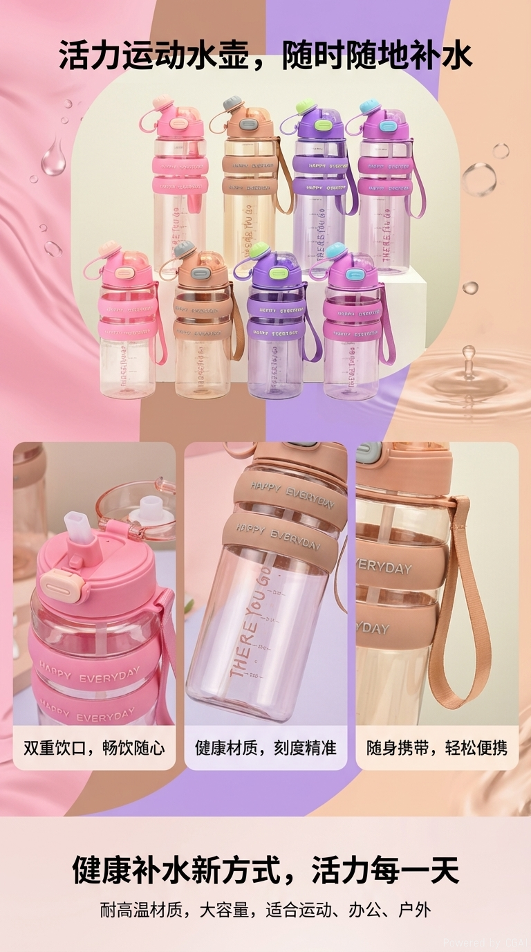 A065 Colorful Water Cup + Portable and Cute Water Cup 800ml Colorful and Fashionable Water Bottle, daily drinking water products pic 1