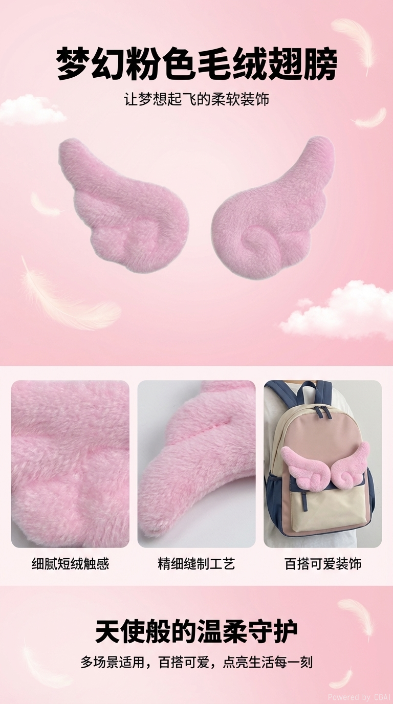 可爱天使翅膀毛绒配件DIY衣帽袜子发夹头饰配件装饰辅料超声波翅详情1