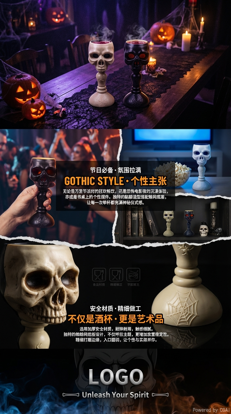 新款批发万圣节高台骷髅小夜灯鬼节布置摆件详情3