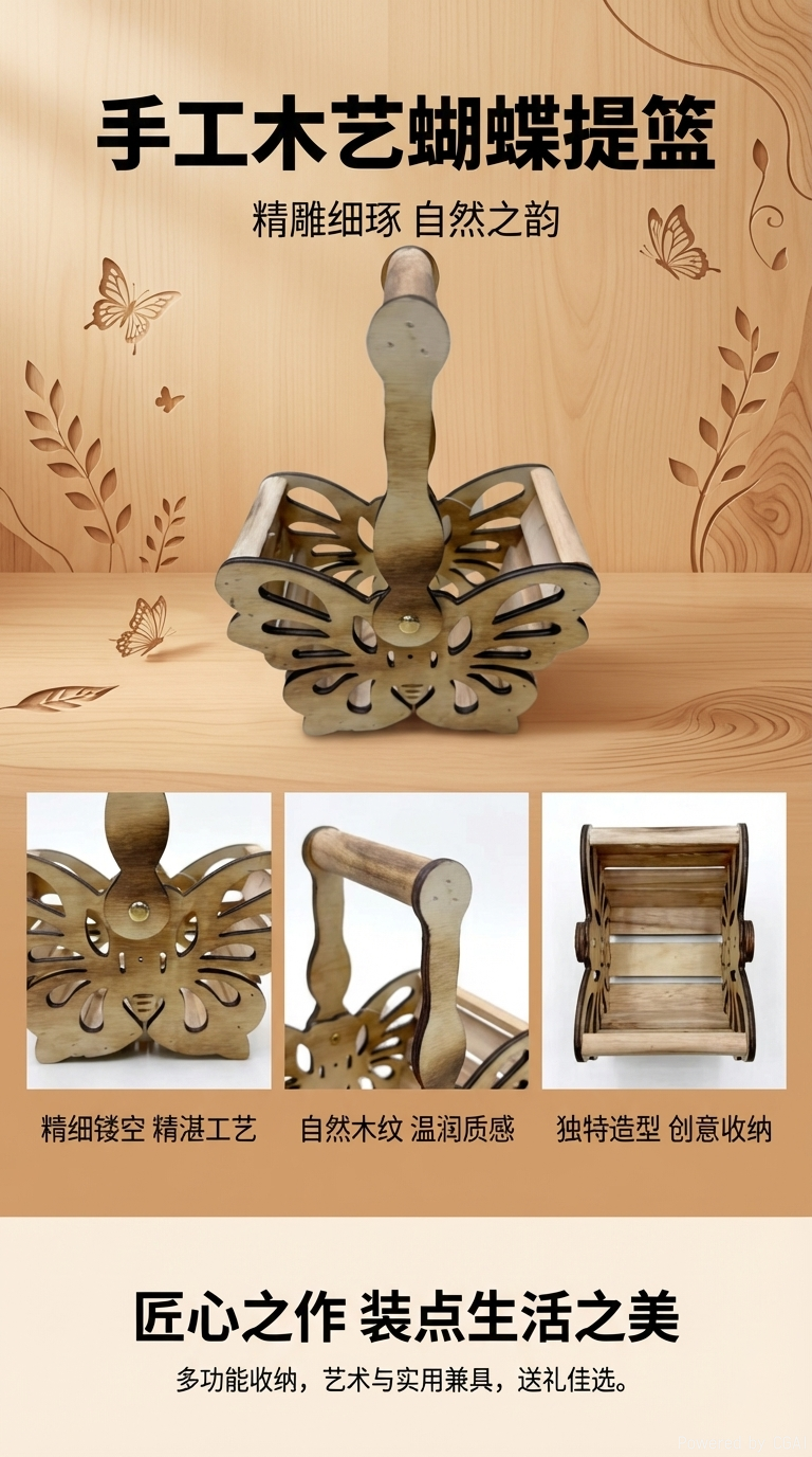 Madera recortada mariposa arte cesta de almacenamiento artículos para el hogar cesta de embalaje de regalo cesta de almacenamiento de interior cesta de regalo acompañante de mano cubos decorativos de flores cesta de flores estantes manijas de actividad pic 1