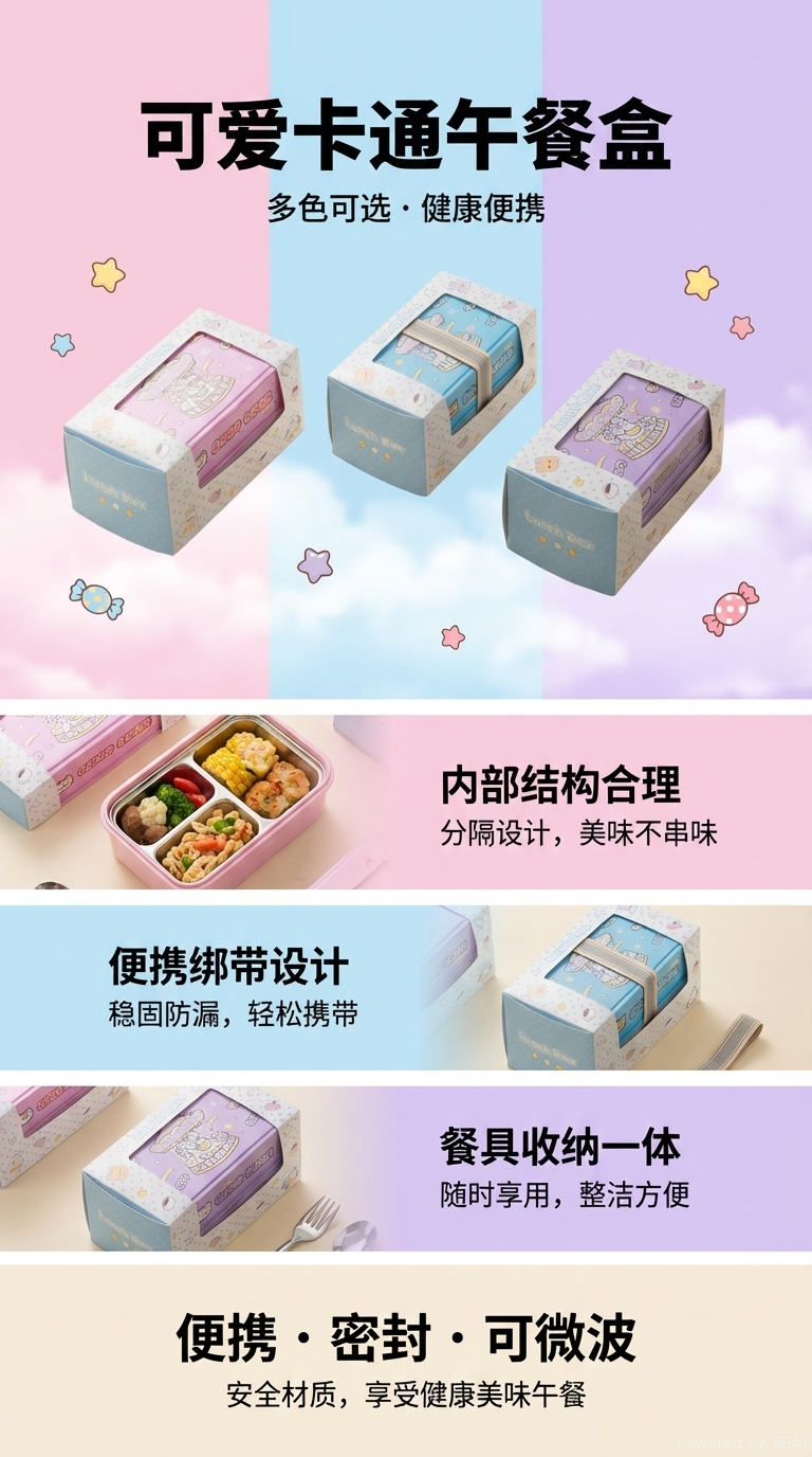 104M-ET8310好运木马彩盒塑料饭盒20*11.7*10cm详情1