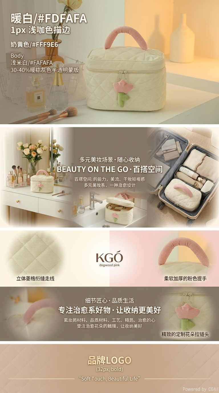 Adihua's popular oil-resistant corduroy high-end ins cute makeup bag, tulip large-capacity portable storage bag pic 3