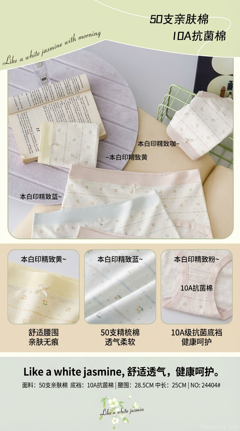 50支轻肤棉女学生内裤白色少女印花气舒适经典款详情1