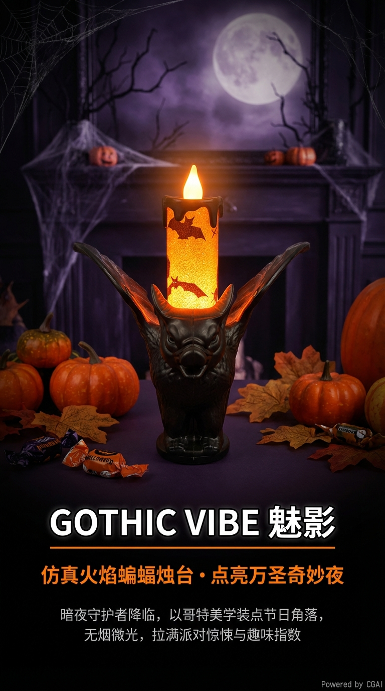 万圣节LED蝙蝠电子蜡烛灯派对用品布置道具桌面烛台装饰详情1
