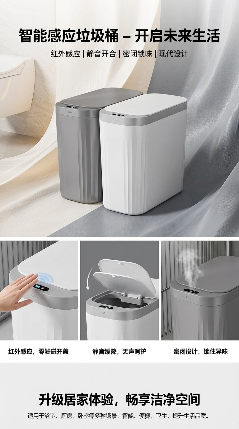智能小户型垃圾桶家用大容量可折叠垃圾篓30升防异味静音收纳盒详情1