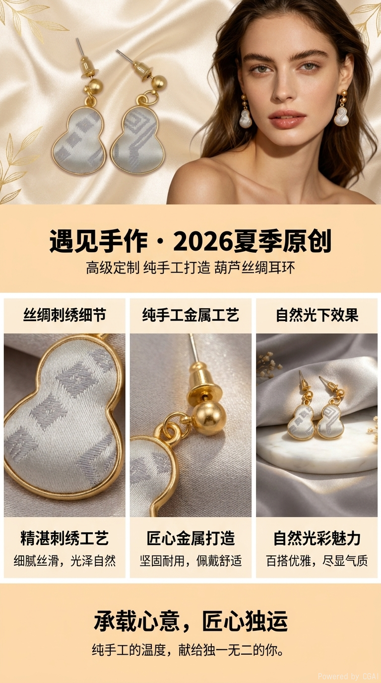 七彩物语宋锦福禄耳坠 高级感新中式通勤百搭耳环详情1