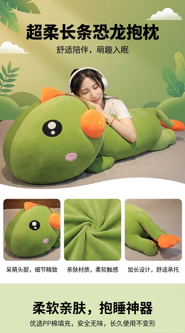创意耳机恐龙毛绒玩具公仔抱枕 儿童毛绒玩具 大号睡觉抱枕礼物详情1