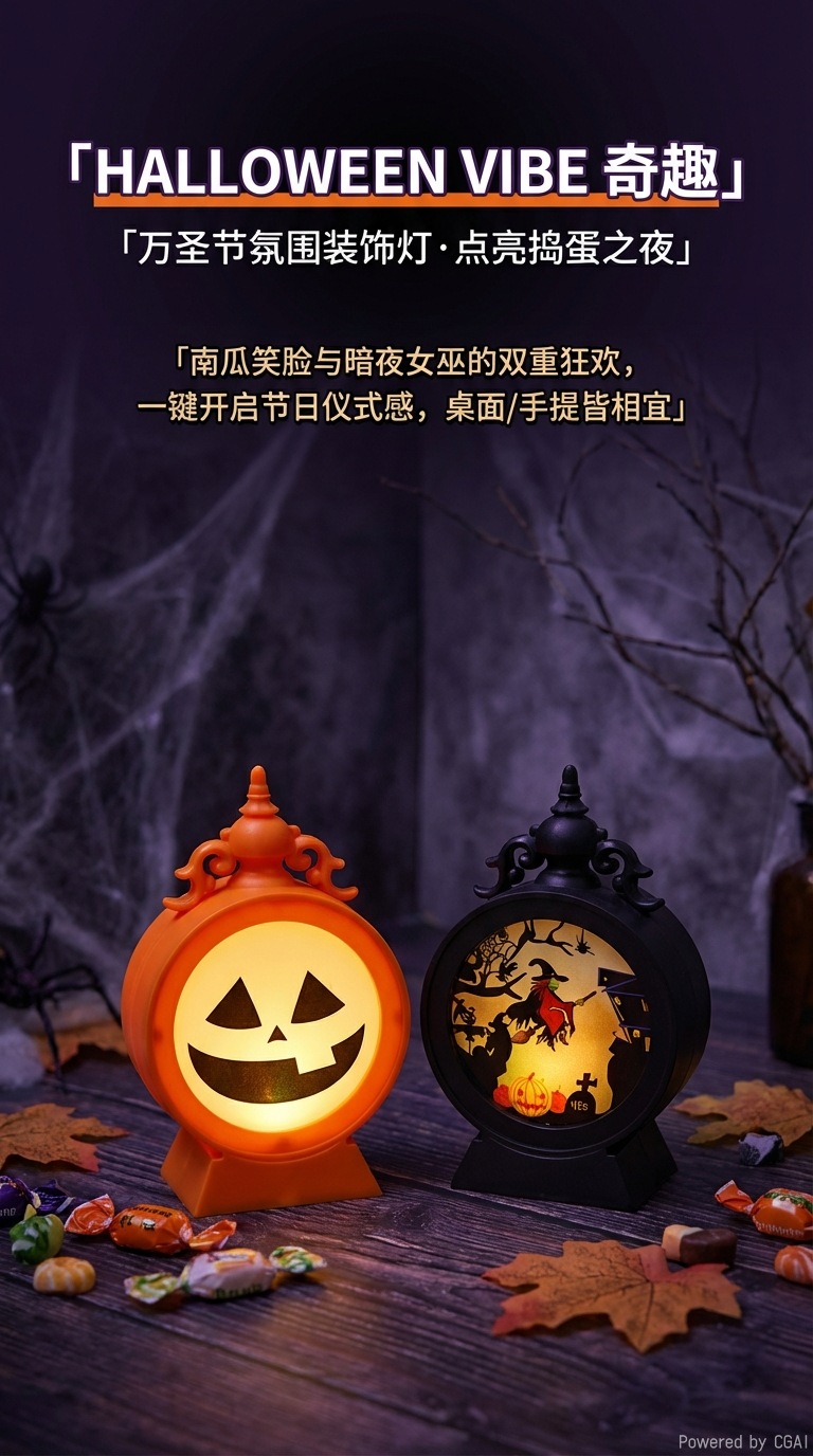 万圣节发光钟型风灯装饰灯万圣提灯节庆布置道具详情1
