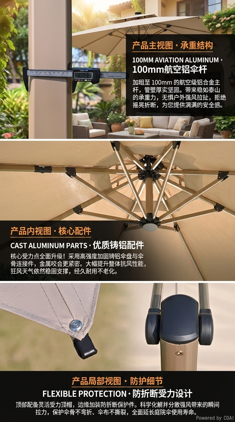 星辰户外摆摊遮阳伞庭院伞商用太阳伞室外带灯伞别墅花园伞户外罗马伞1详情2