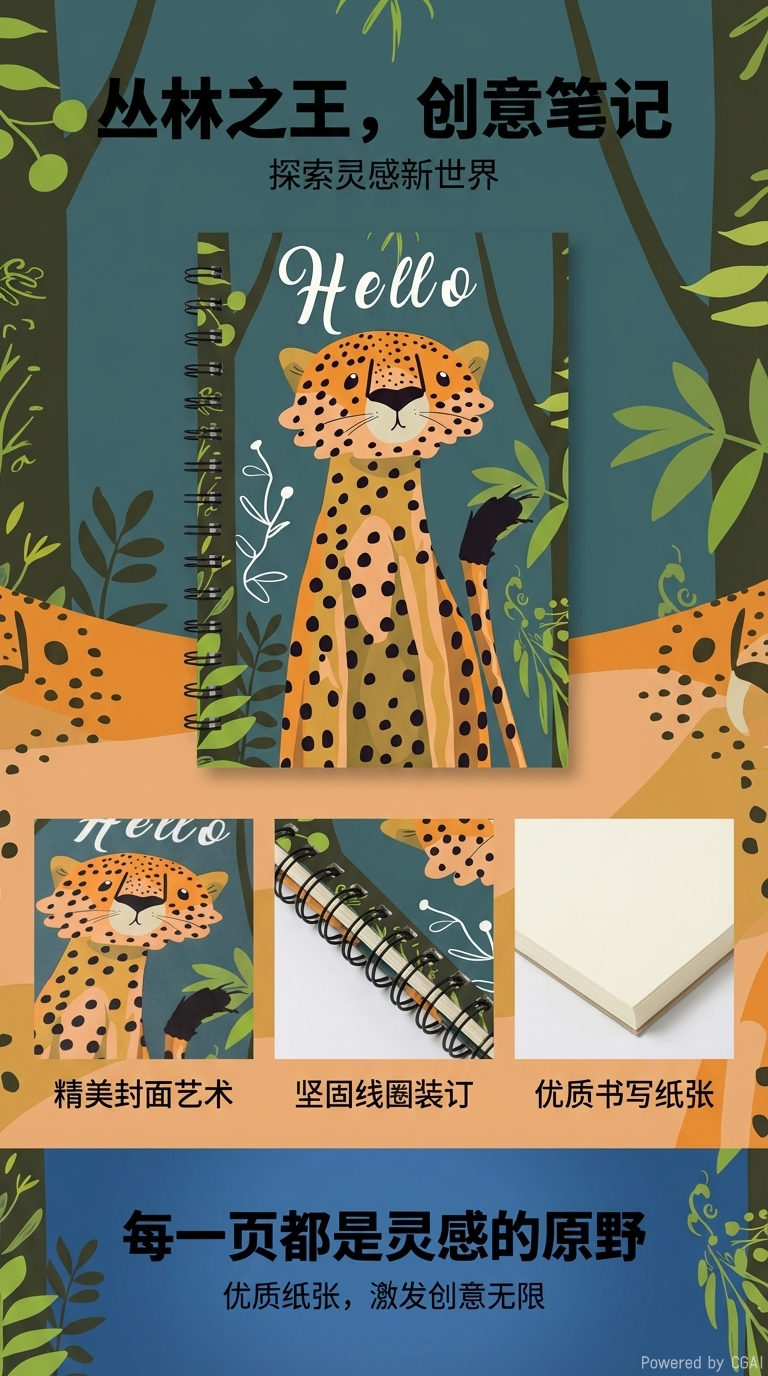 Donghu Paper Products A5 Hello Cheetah Jungle Illustration Coil Notebook Cute Cartoon Animal Student Portable Notebook pic 1