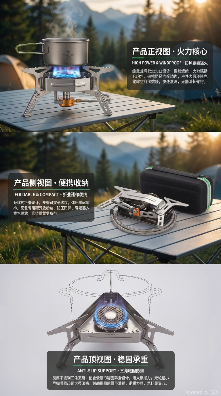 New folding card stove, portable folding outdoor card type, beautiful and durable, double-head outdoor camping special source factory, source factory pic 2