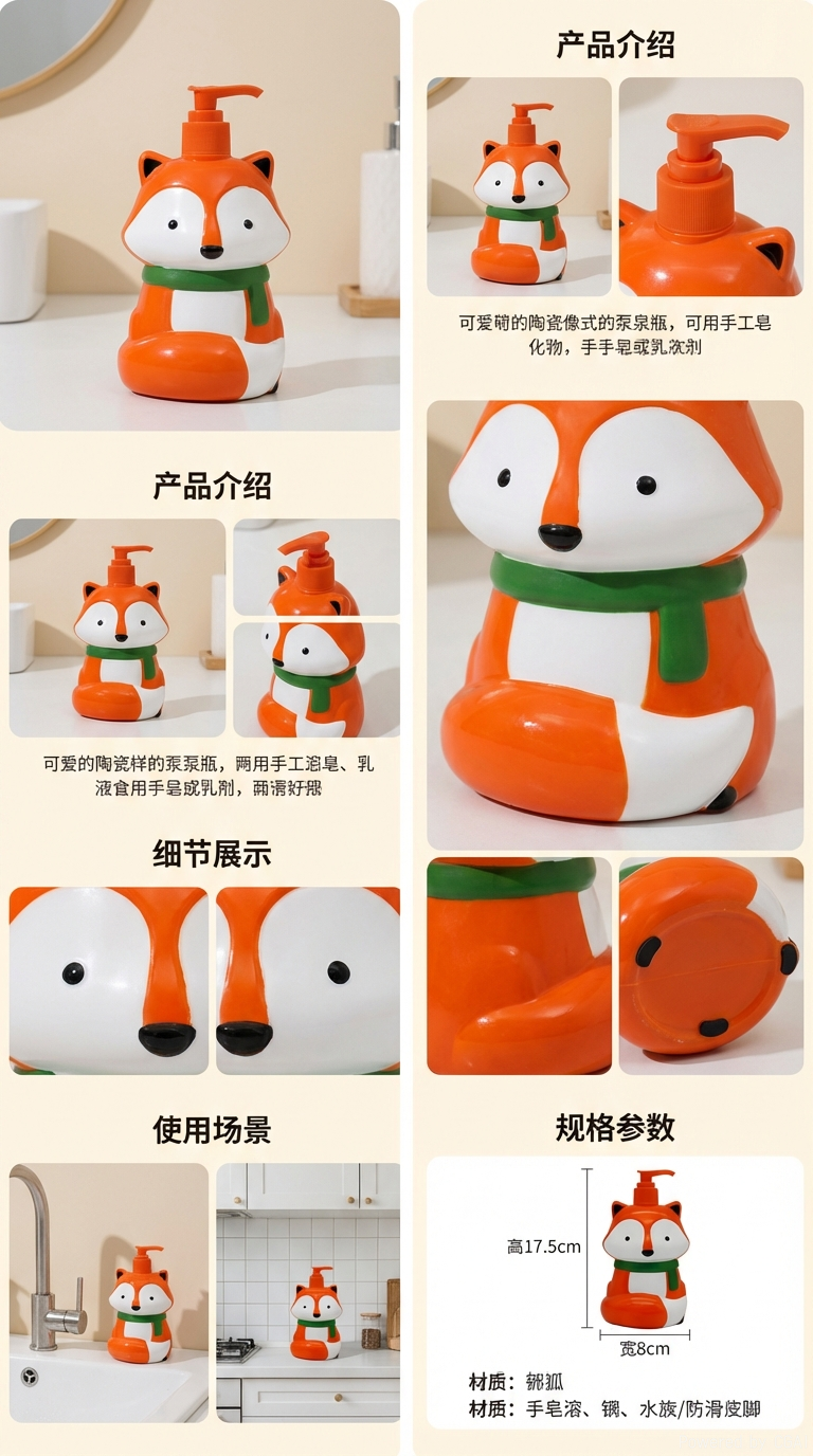 卡通狐狸造型洗手液瓶保湿洗手液卡通洗手液洗手用品详情3
