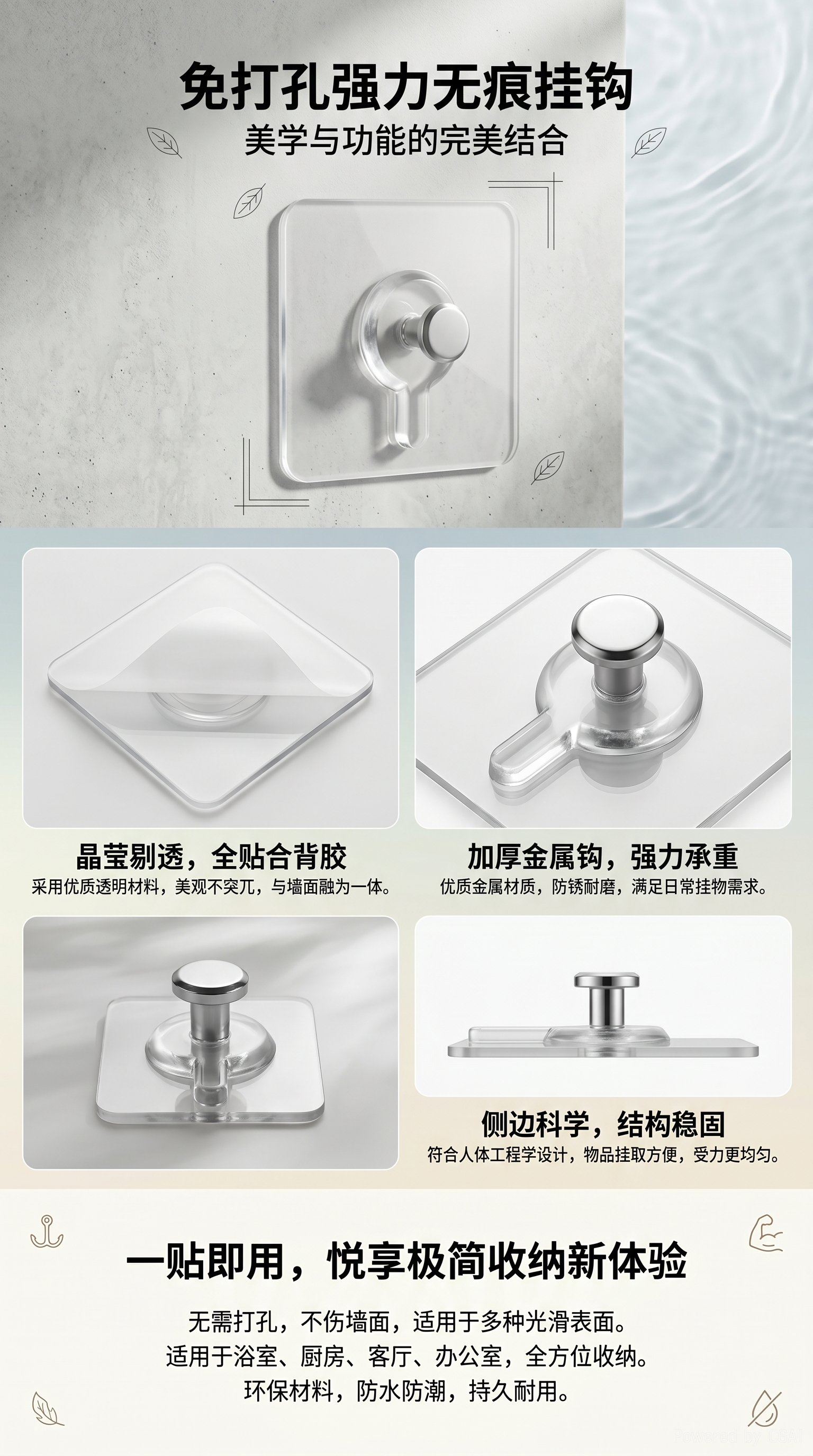 免打孔无痕钉螺丝贴瓷砖挂钩强力粘钩固定器免钉相框照片墙钉粘胶详情1