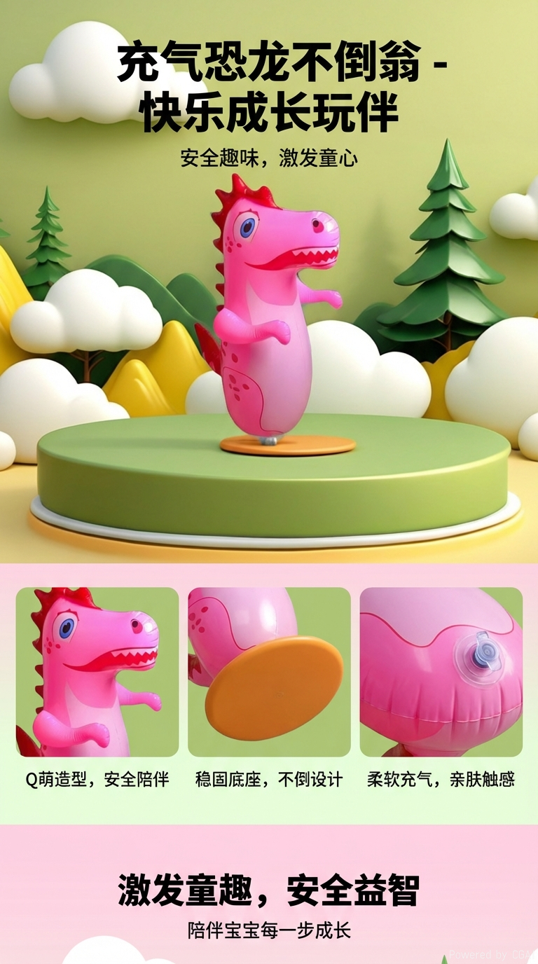 绿粉黄三色可选恐龙不倒翁儿童玩具详情1