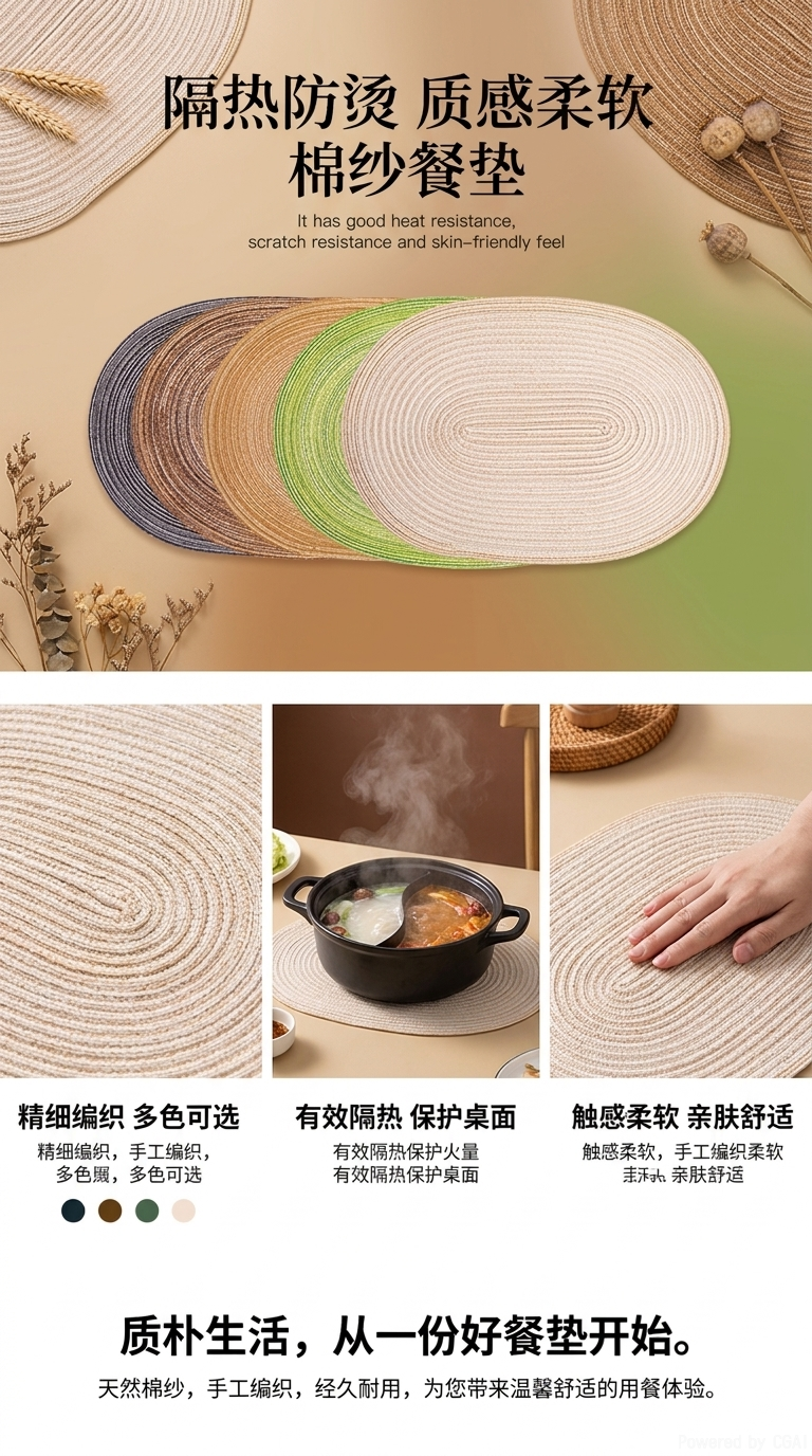 波斯风棉纱餐垫杯垫杯盖杯套180g防烫隔热pp餐垫口布详情1