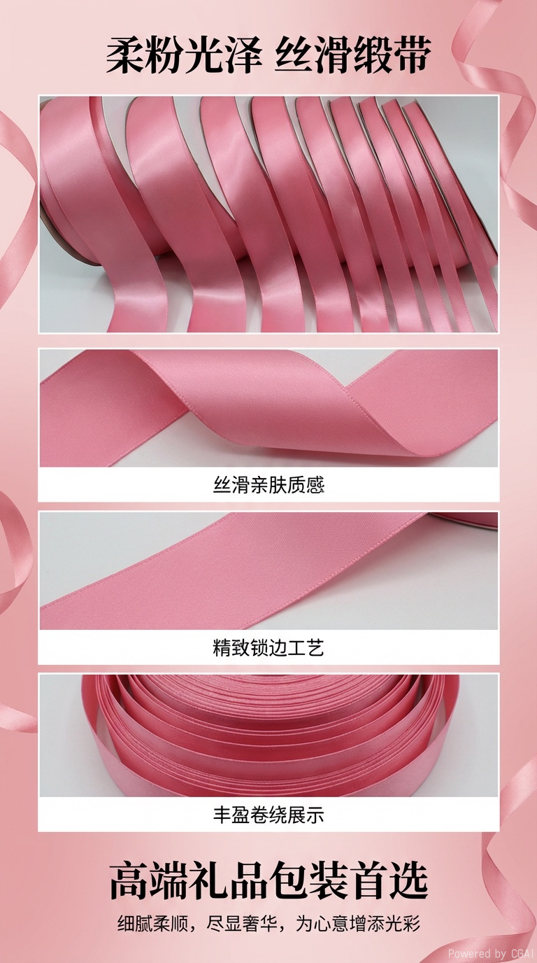 粉色编花蝴蝶结丝带 涤纶带批发 工厂直销绸带 婚庆节日礼品带详情1