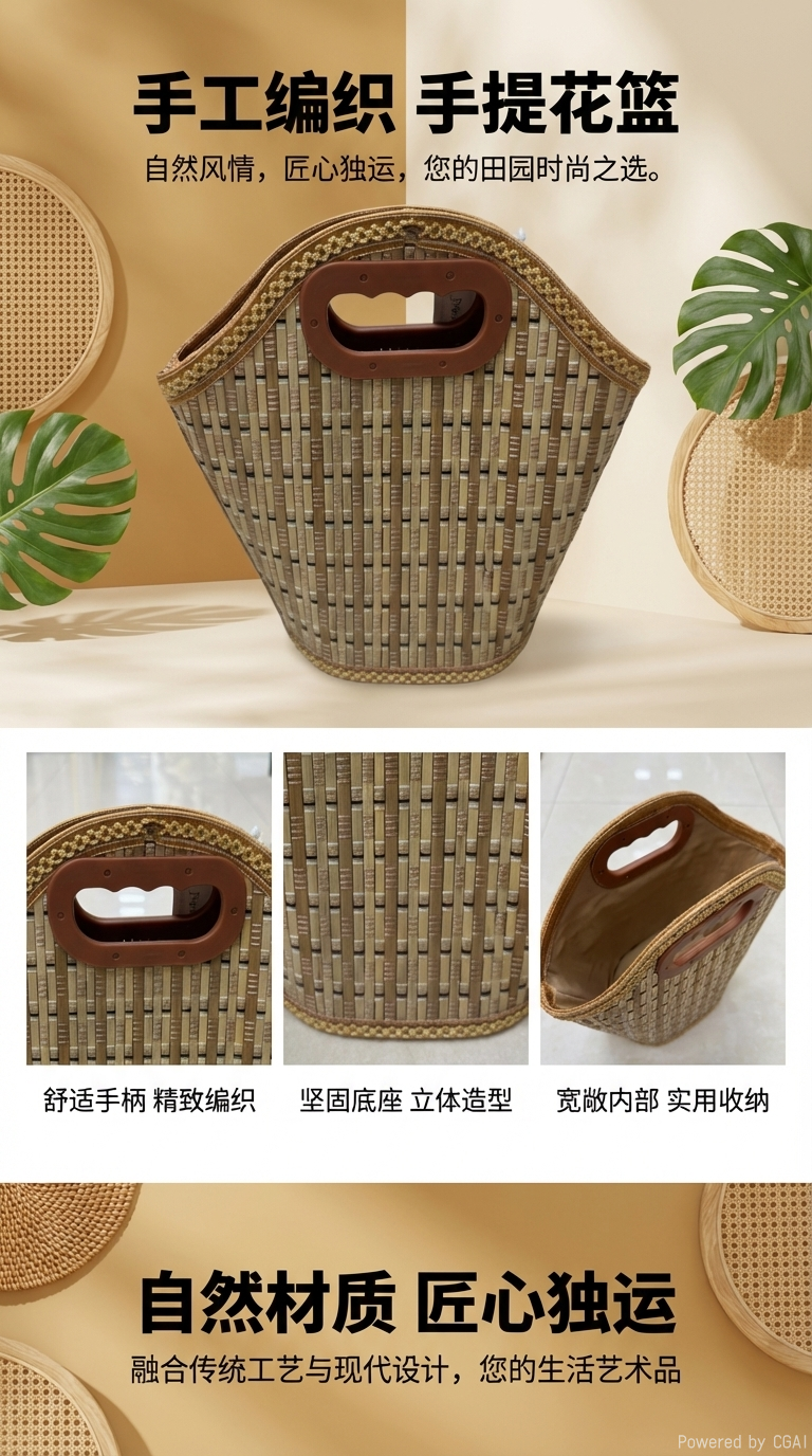 竹编包女文艺手提包沙滩挎包女包提菜篮礼品包装包女士挎包复古风可折叠包包详情1
