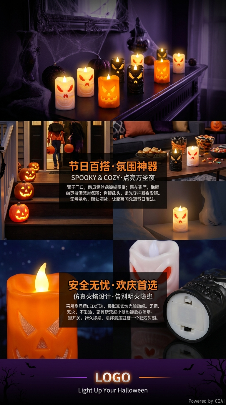 万圣节南瓜骷髅蜡烛灯小夜灯场景装扮万圣节发光小电子灯详情3