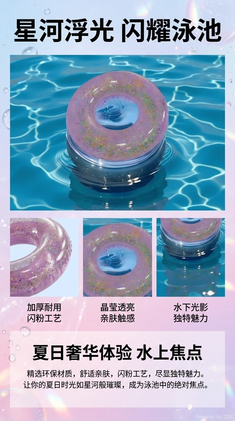 马卡龙色系列半透明亮片游泳圈水上娱乐详情1