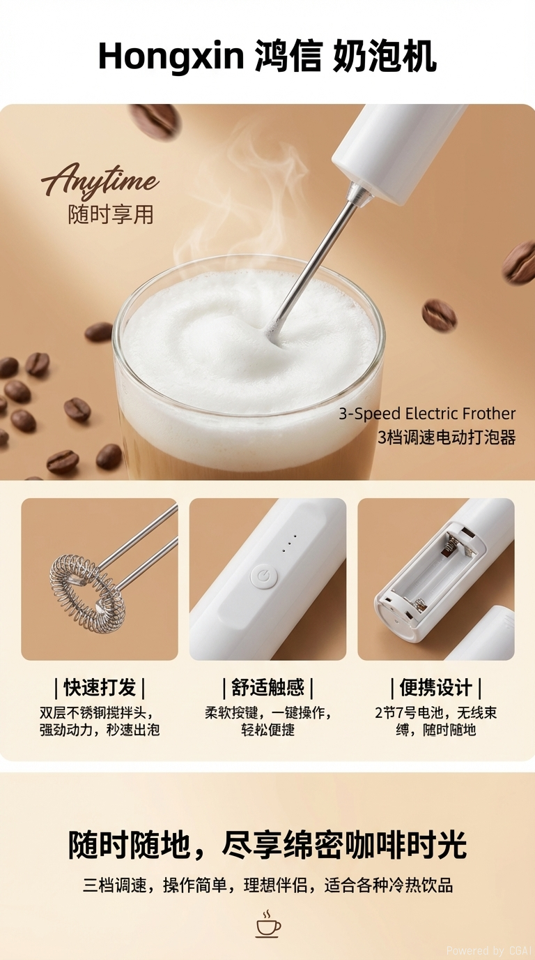 电动奶泡机牛奶起泡器便携式打奶泡器家用咖啡配件详情1