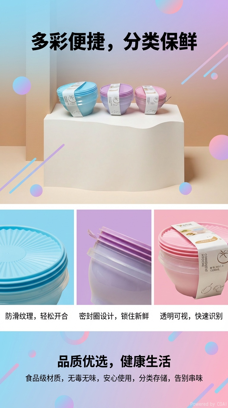 Recipiente de plástico colorido multicapacidad con tapa caja sellada de grado alimenticia para el hogar almacenamiento de cocina crisper set wholesale pic 1