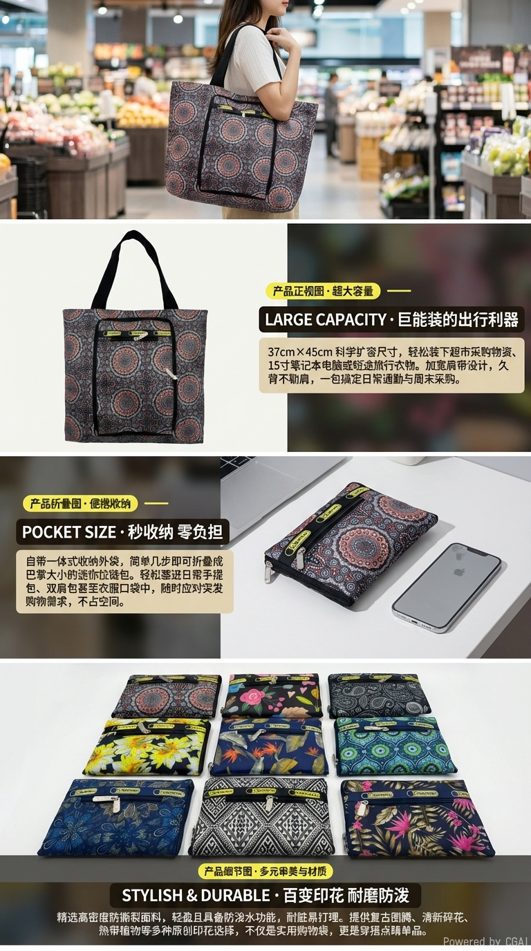 手提包多种图案设计尺寸标注配套小包托特包公文包爱心龙骧折叠包详情2