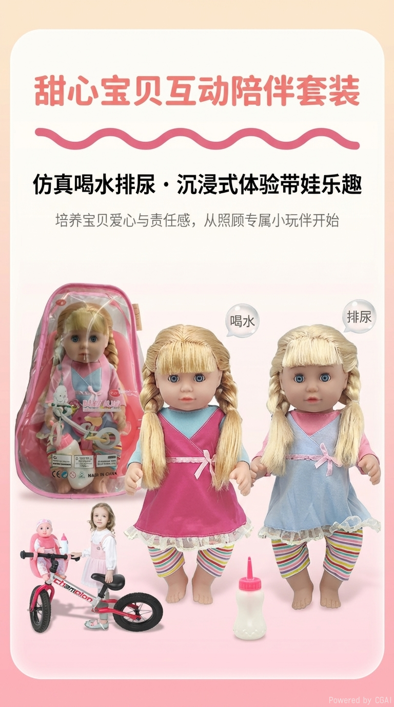 新洋娃娃高端宝宝娃娃玩具14寸搪胶PS注塑身，活眼娃娃带喝水/撒尿，6声IC opp袋装系列扮家家酒玩具-8详情1