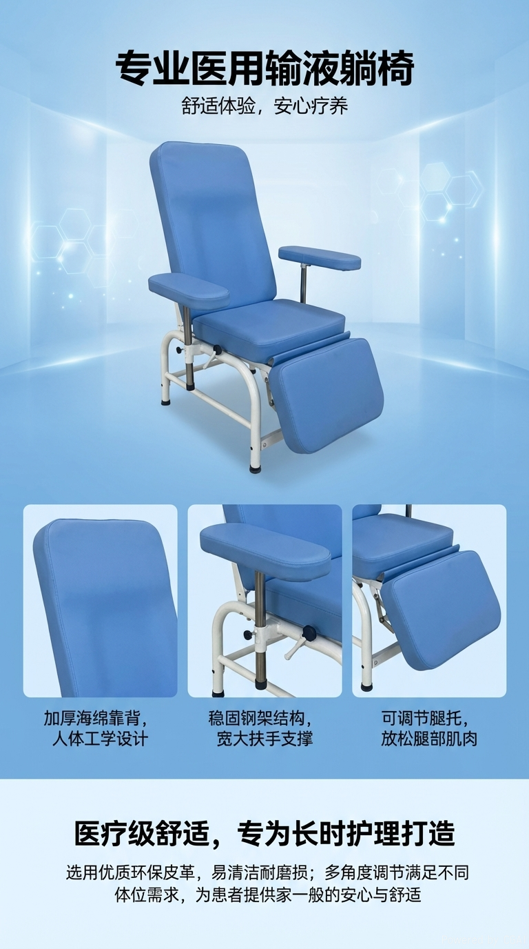 Manual adjustable blood donation and transfusion chair, blue with armrest, hospital adjustable chair, infusion chair, medical equipment pic 1