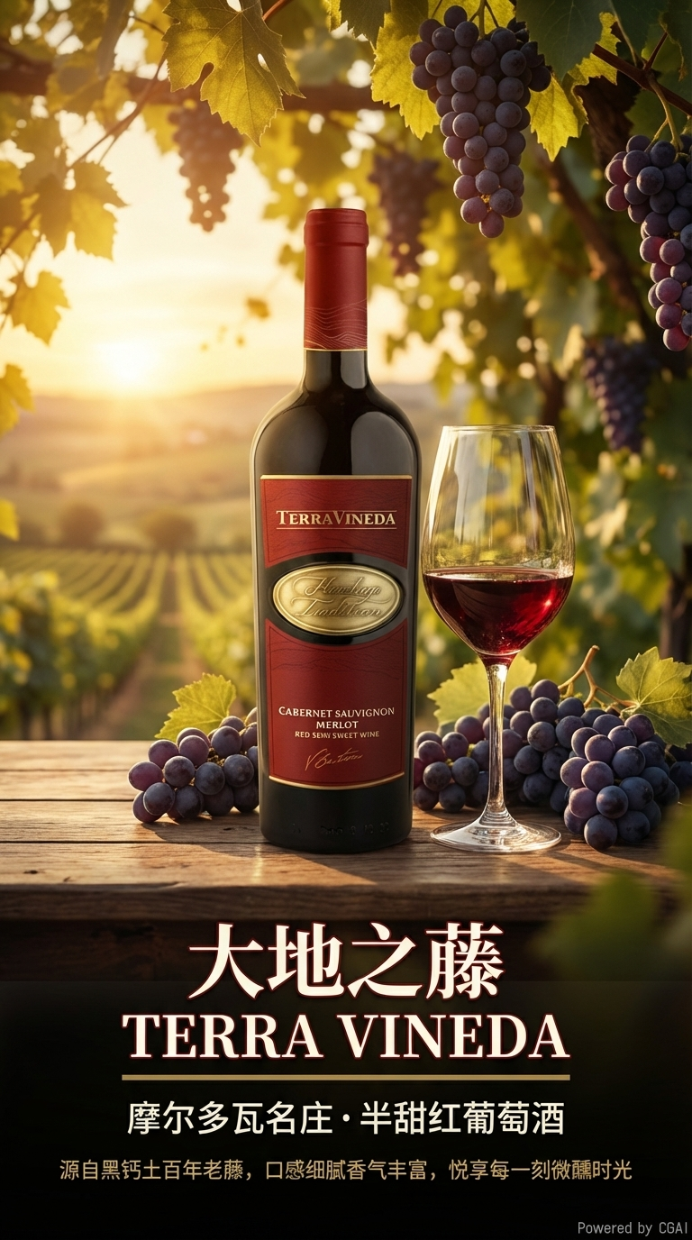 The semi-sweet red wine of the Great Earth Vine in a red wine bottle has a sweet fruity aroma and a rich taste pic 1