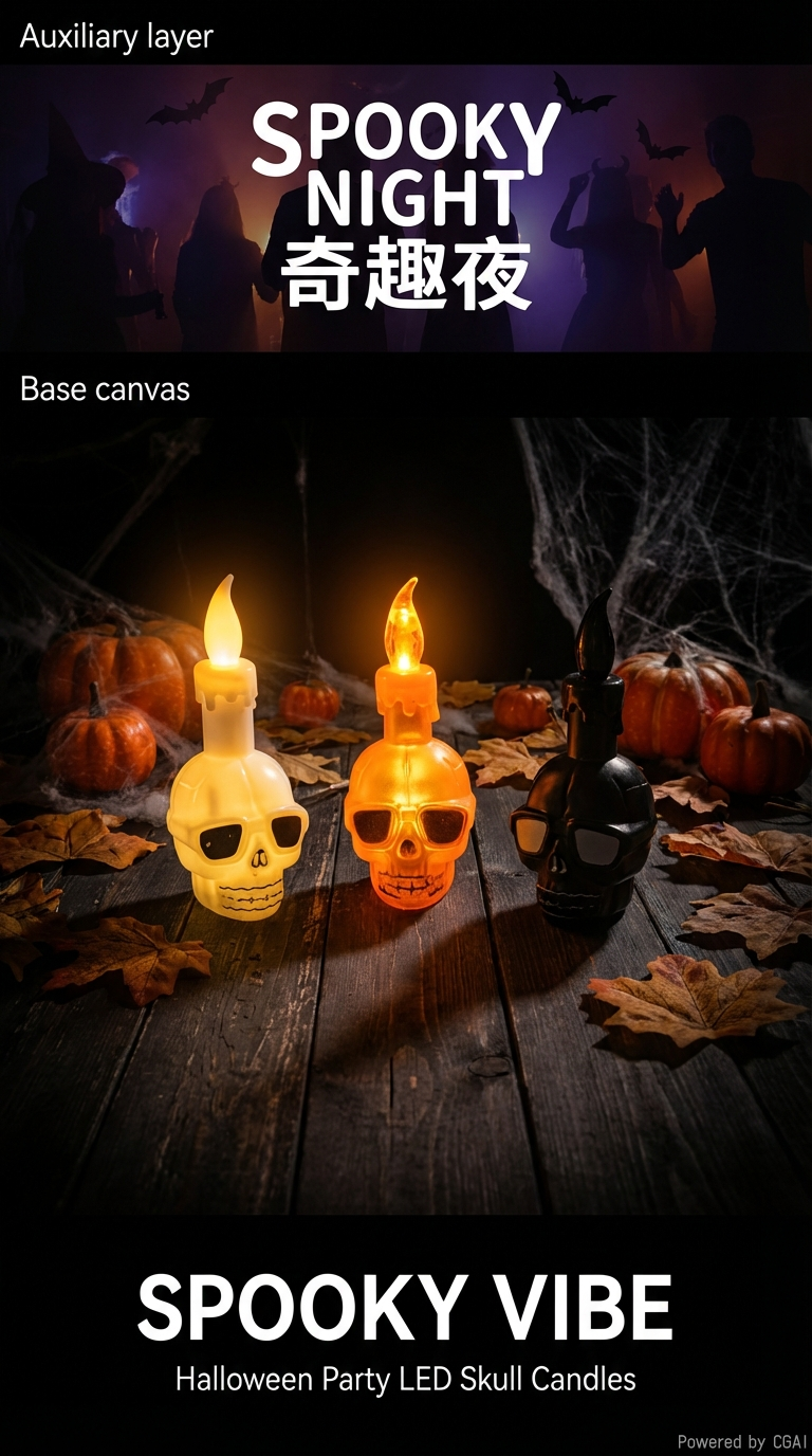 万圣节装饰用品LED发光小夜灯鬼灯骷髅头灯饰发光七彩夜灯详情1
