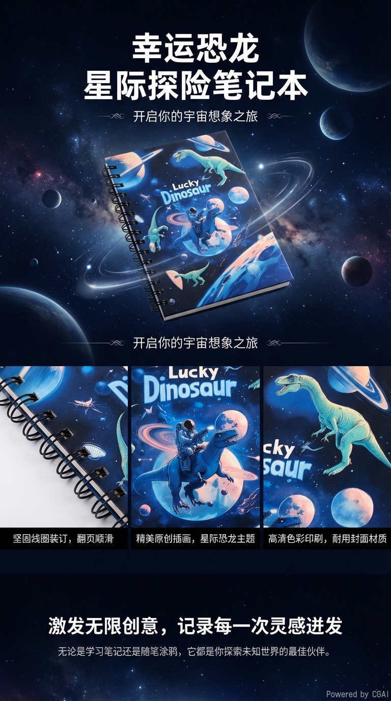 Donghu Paper Products A5 Lucky Dinosaur Space Dinosaur Coil Notebook Boy Cartoon Notebook Student Cool Adventure Notebook pic 1