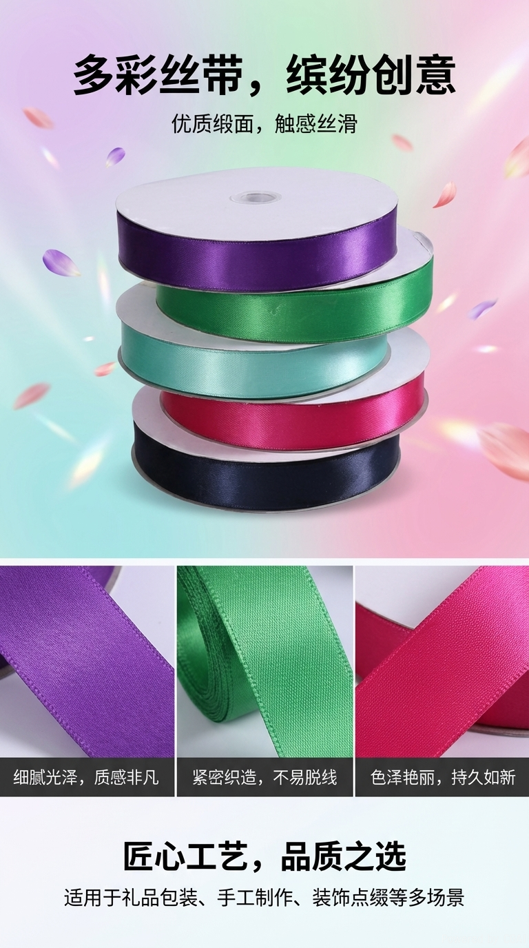 淡金色礼品彩带手抛拉花彩色丝带+丝带卷详情1