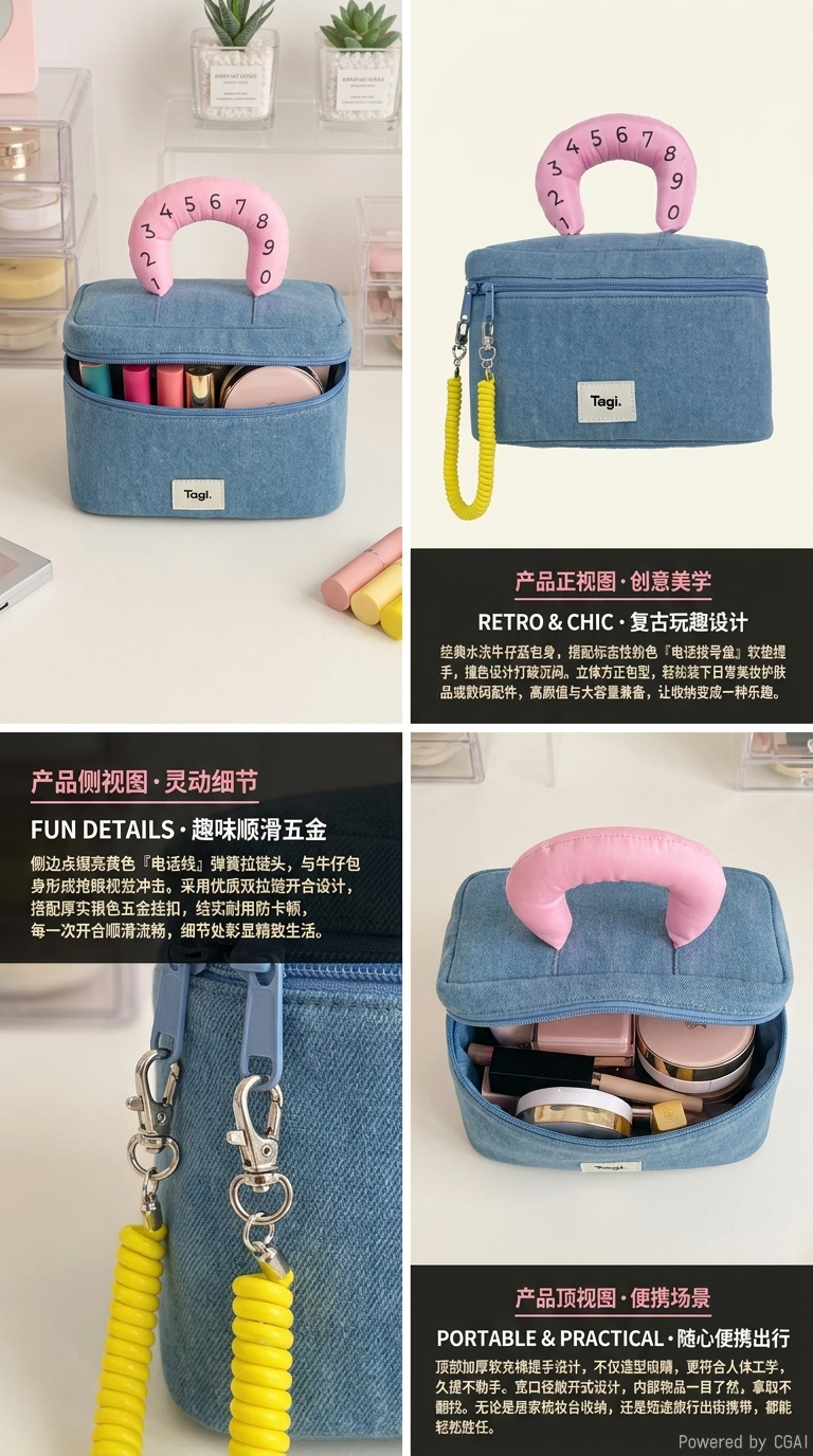 新款tagi包包收纳高级感便携防水化妆包小众设计高颜值手提旅行收纳包详情2