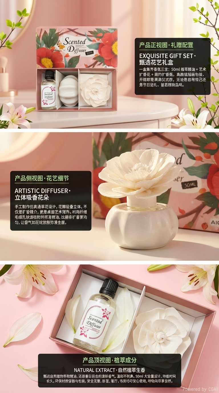 The flameless aromatherapy set exudes a sense of luxury. It is an indoor dried flower aromatherapy ornament that leaves a lasting fragrance. It is a car aromatherapy essential oil fragrance pic 2