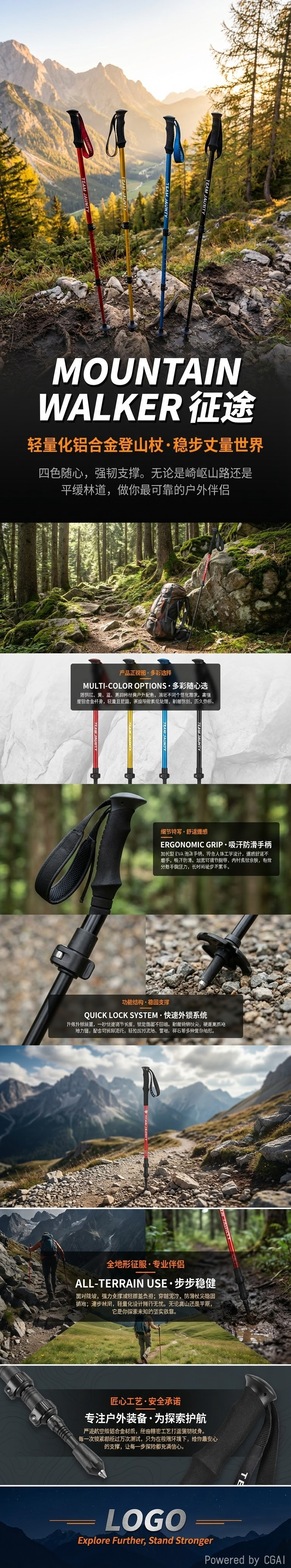 铝合金登山杖户外运动三节外锁伸缩徒步速锁手杖男女款爬山徒步装备详情1