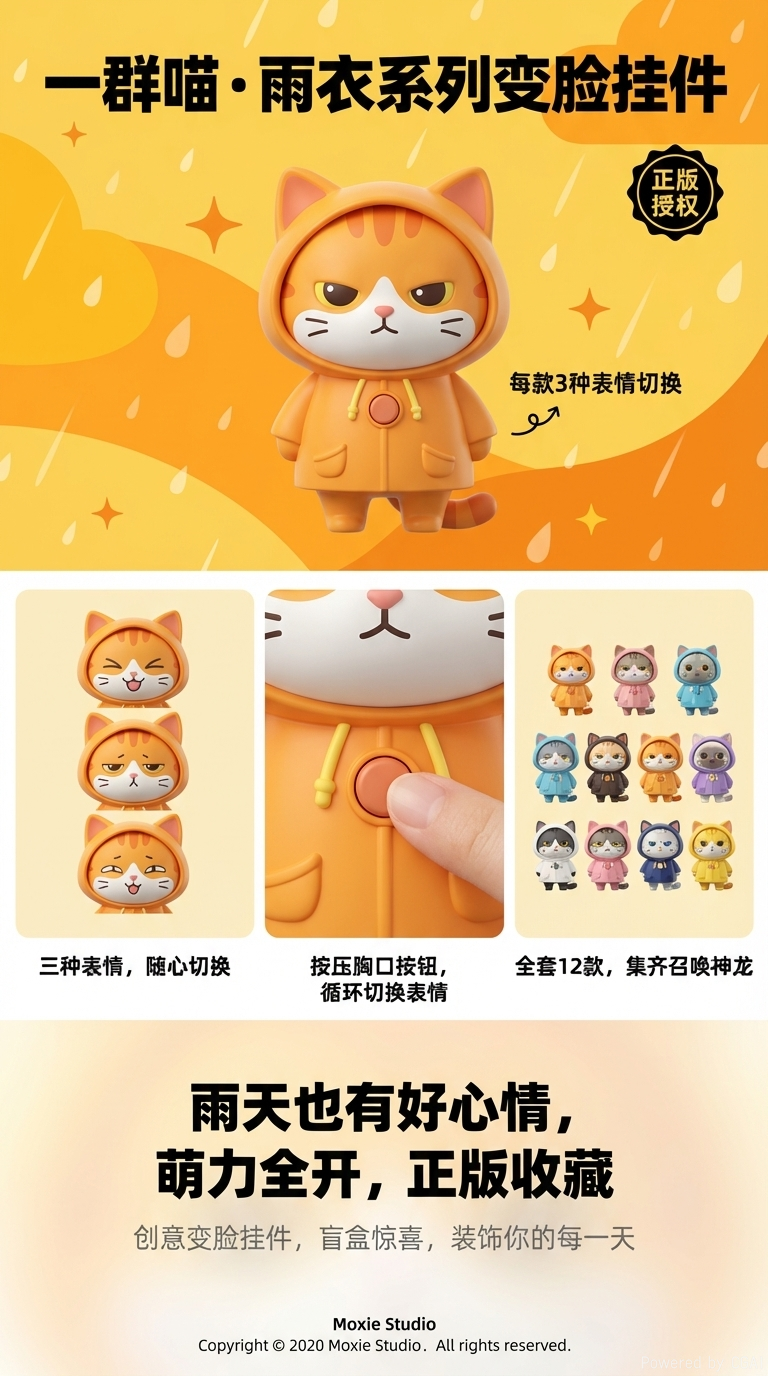 新乐新Y-01（一盒12个）一群喵变脸挂件盲盒详情1