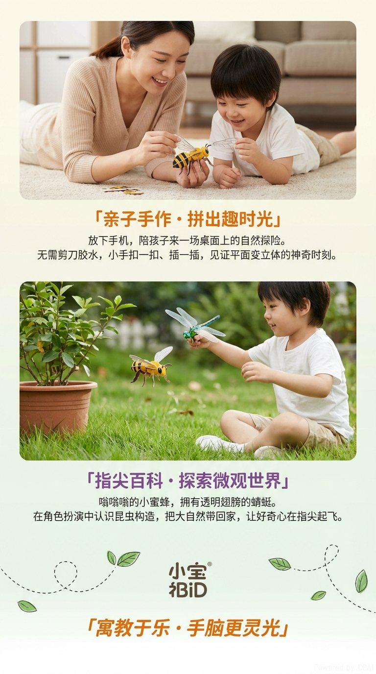 Cartoon insect puzzle toy, bean-shaped puzzle, detachable wooden boat, children's educational toy pic 3