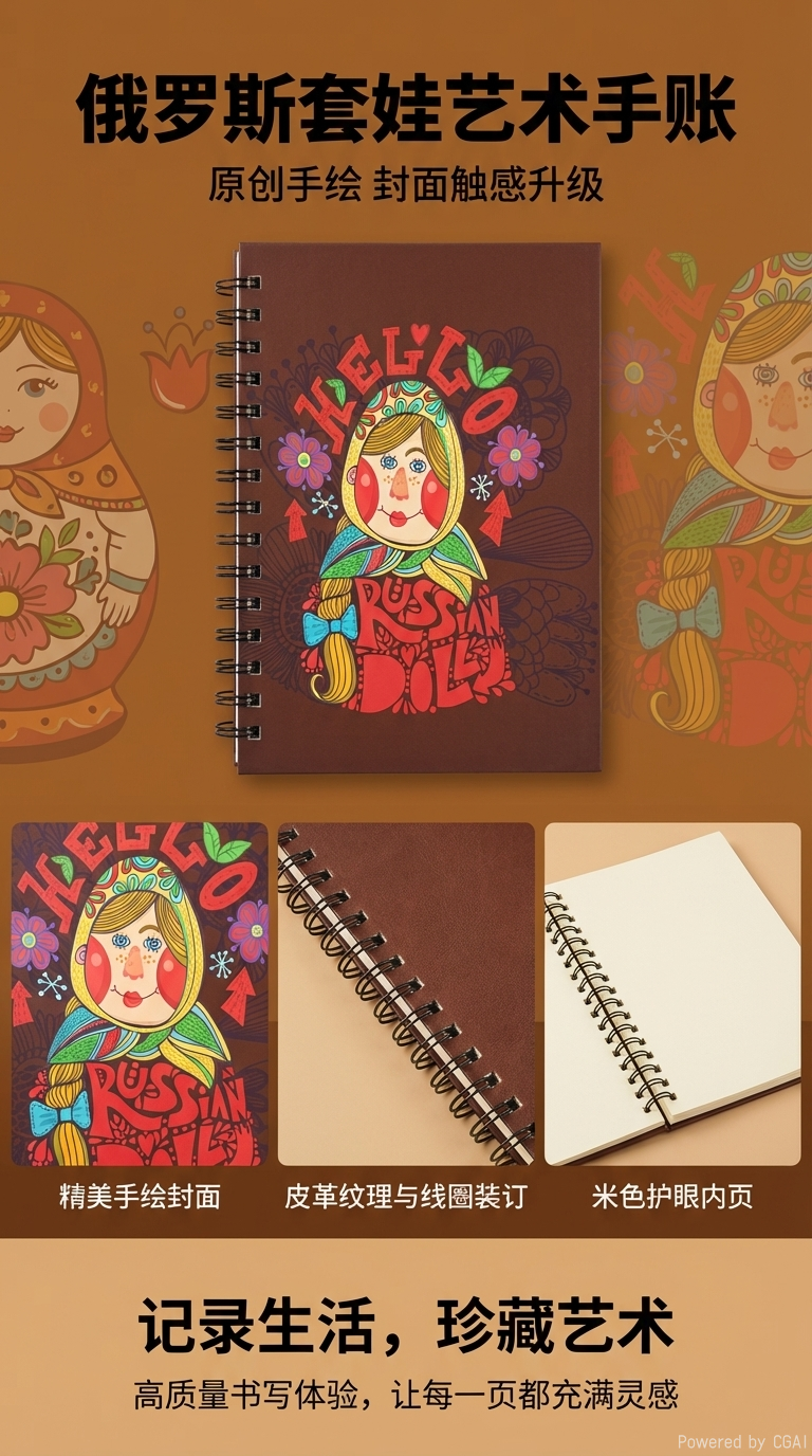东湖纸品 A5 俄罗斯套娃A5线圈本 可爱手绘风记事本 创意文具 送礼佳品 学生日记本/办公笔记本详情1