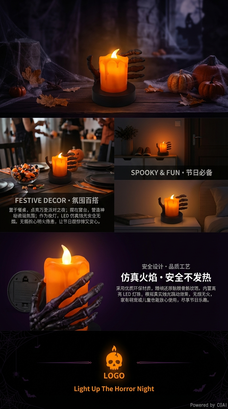 新款万圣节手掌蜡烛台发光蜡烛等摆件厂家批发详情3