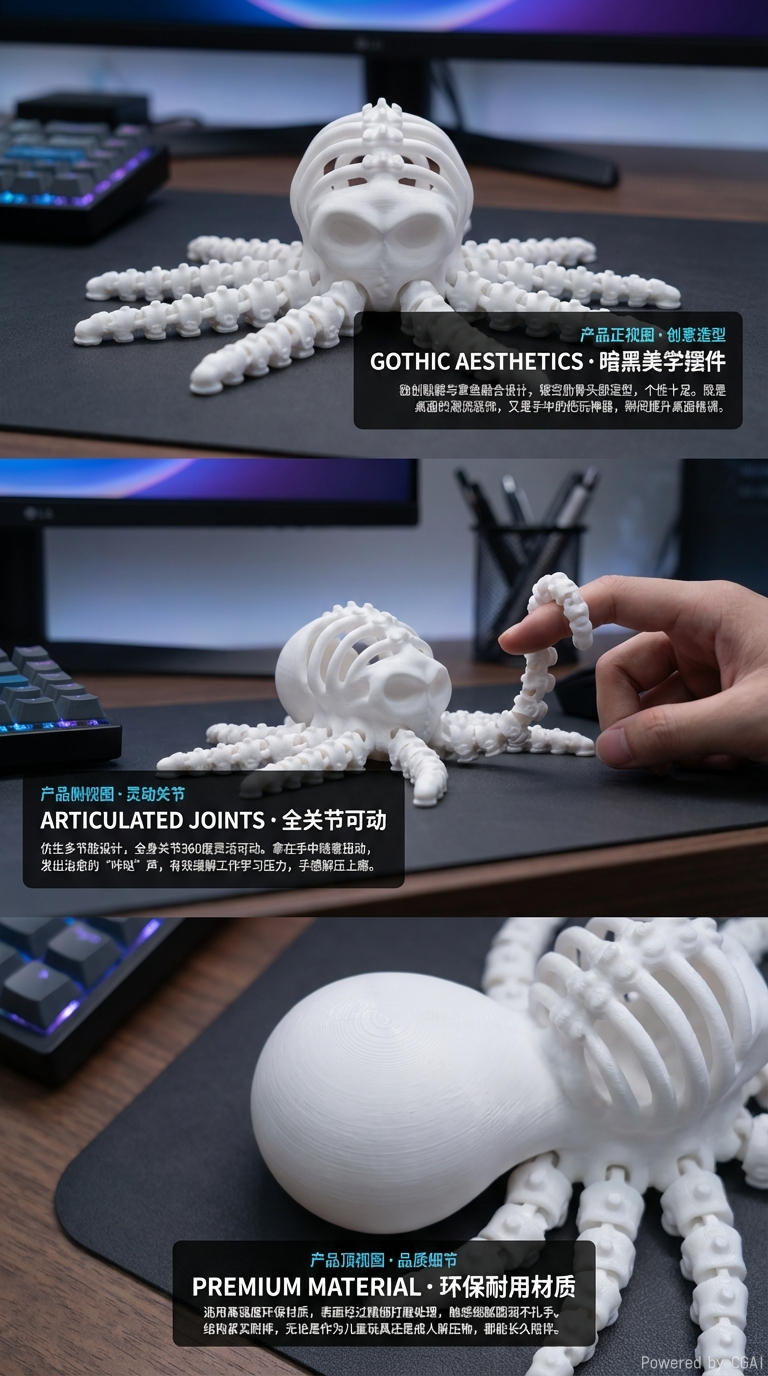 白色骨骼章鱼雕塑 仿真雪纳瑞狗狗毛绒玩具 仿生猫毛绒复活节装饰创意摆件详情2