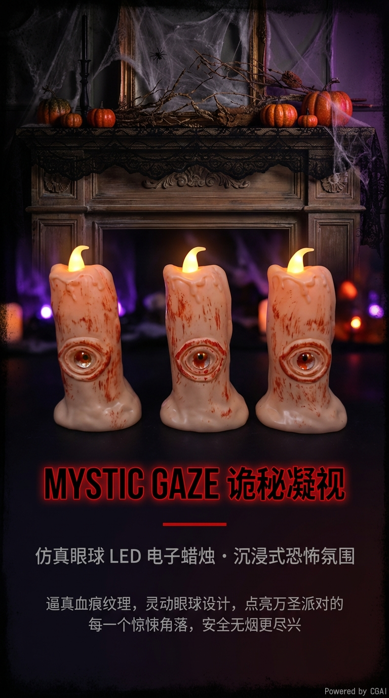 万圣节血眼珠灯LED电子发光蜡烛灯装饰派对眼珠灯详情1