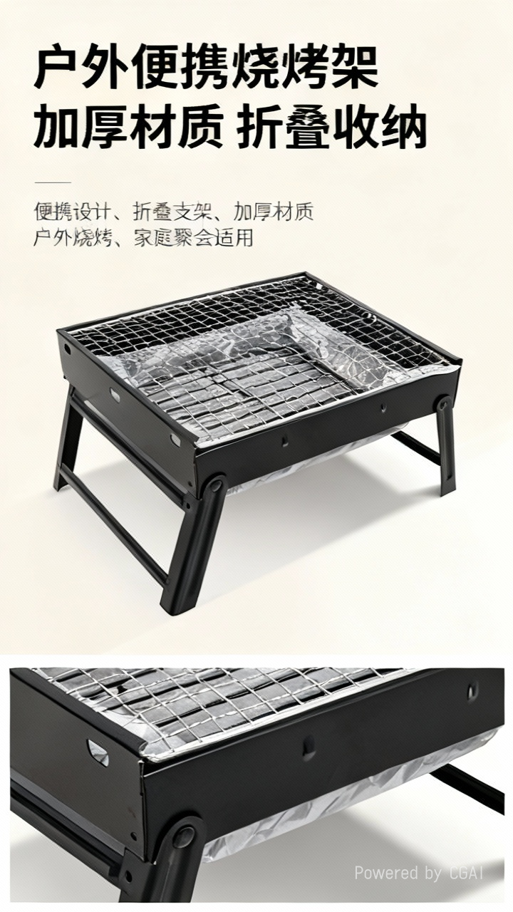 折叠烧烤炉烧烤架户外便携烧烤炉家用木炭烤炉BBQ野餐小黑钢详情1