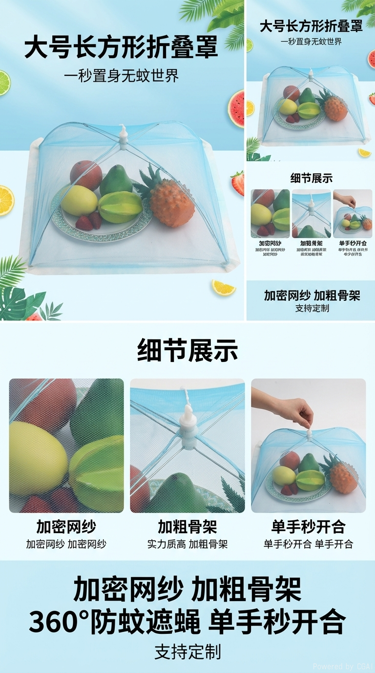 饭菜罩蕾丝折叠餐桌罩防苍蝇食物罩厨房小工具印花布菜罩日用百货104043968详情1