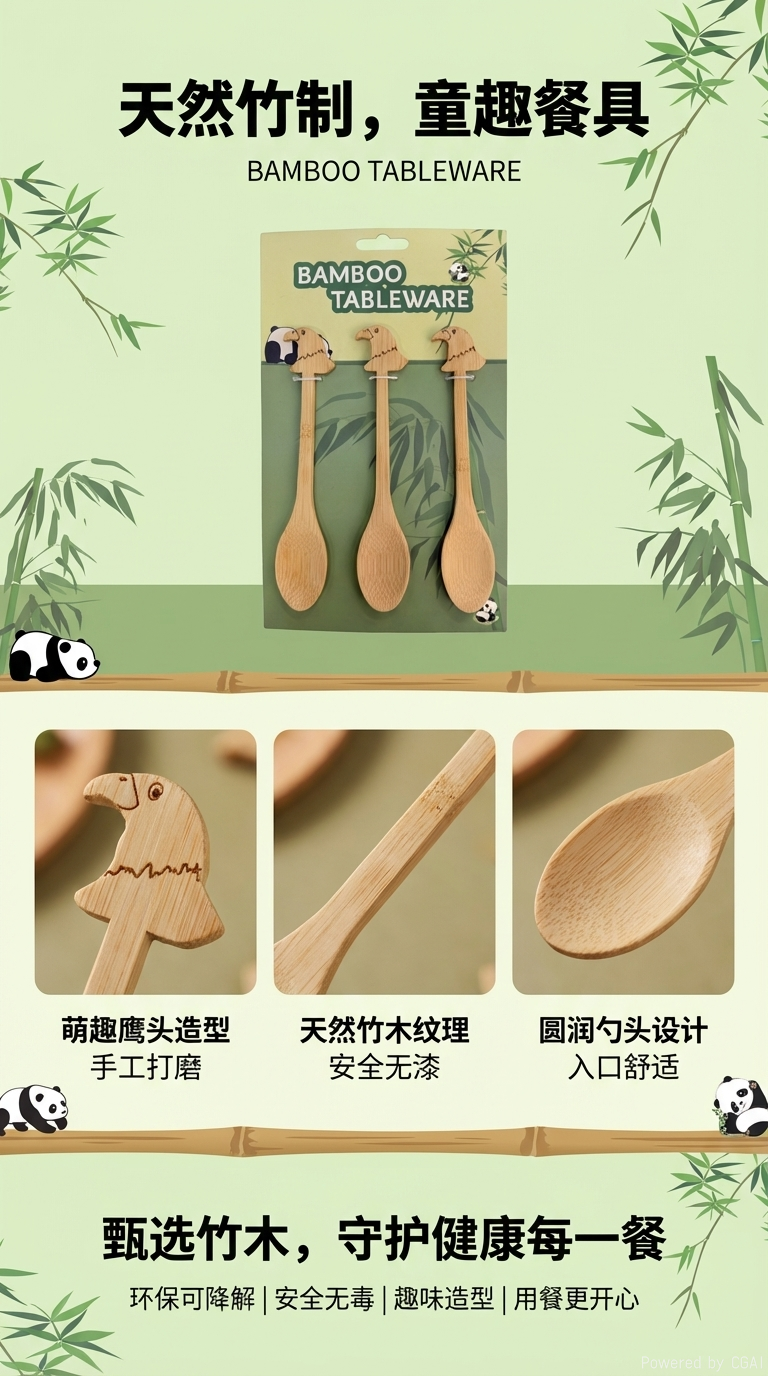 竹制餐具三把鹰头竹勺二钉铲勺不锈钢汤勺厨房用具详情1