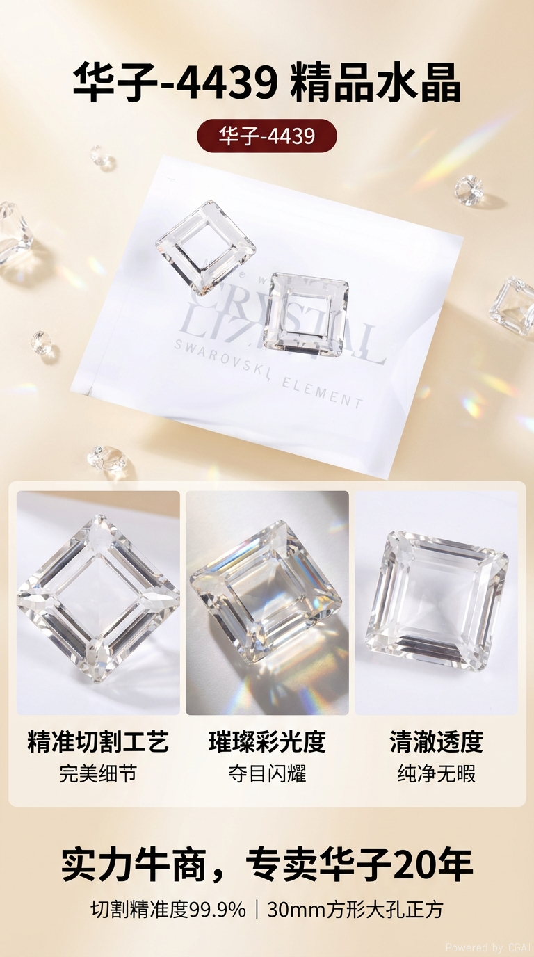 Shijia Austrian Crystal 4439 Hollow Square Huazi 30MM Handmade DIY square pendant accessory pic 1