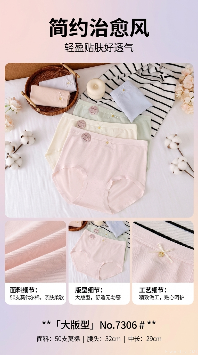 简约治愈风女士内裤三角款透气舒适无痕设计春夏新款详情1
